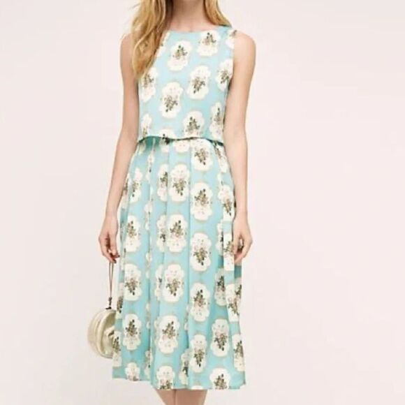 NWT Anthropologie Panjak & Nidhi Floral Medallion Pleated Sleeveless Blue Dress - Picture 2 of 15